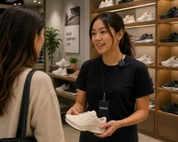 Store staff member advising a customer